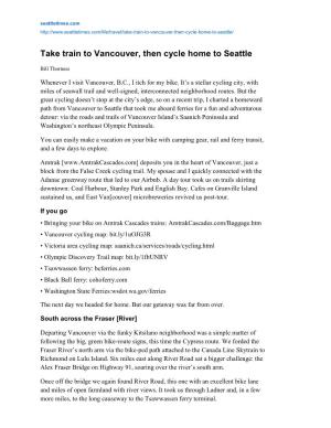 Take Train to Vancouver, Then Cycle Home to Seattle