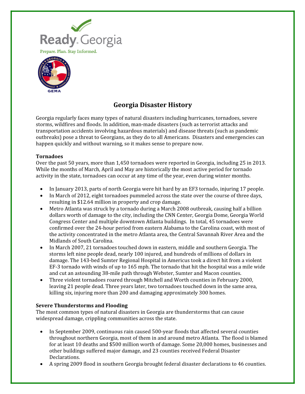 GA Disaster History