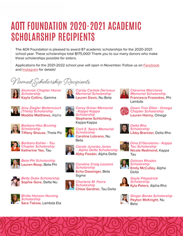 Aoii Foundation 2020-2021 Academic Scholarship Recipients