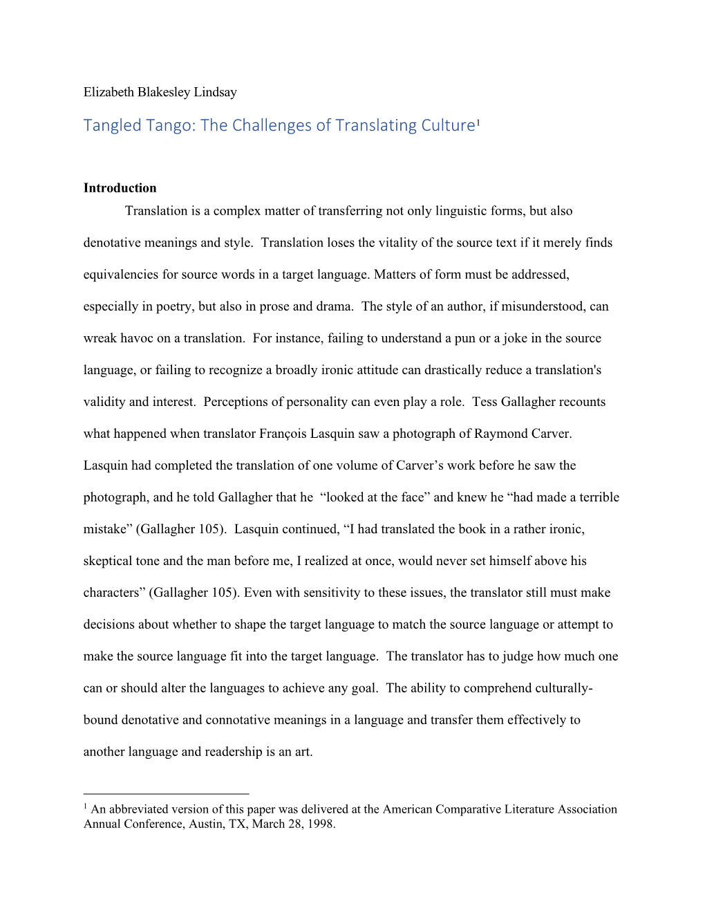 Tangled Tango: the Challenges of Translating Culture1