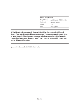 Study Protocol Drug Substance Anifrolumab (MEDI-546) Study Code D3461C00008 Version 1.0 Date 20 Sep 2016