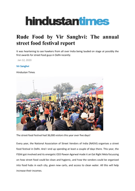 Rude Food by Vir Sanghvi: the Annual Street Food Festival Report