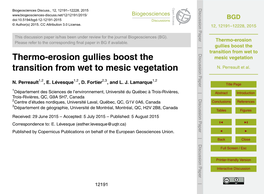 Thermo-Erosion Gullies Boost the Transition from Wet to Mesic Vegetation