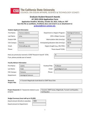 Graduate Student Research Awards AY 2015-2016 Application Form Application Deadline: Monday, October 26, 2015, 5:00 P.M