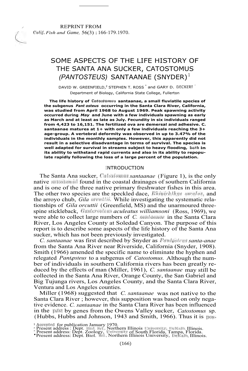 Some Aspects of the Life History of the Santa Ana Sucker, Catostomus (Pantosteus) Santaanae (Snyder) 1