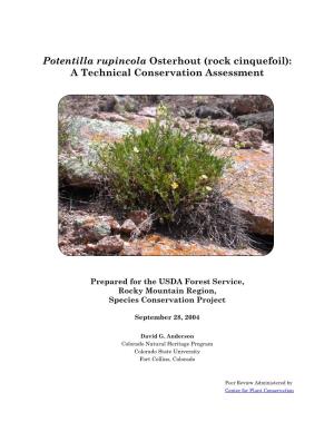 Potentilla Rupincola Osterhout (Rock Cinquefoil): a Technical Conservation Assessment