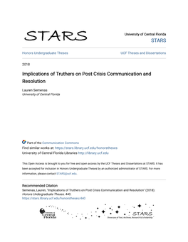 Implications of Truthers on Post Crisis Communication and Resolution