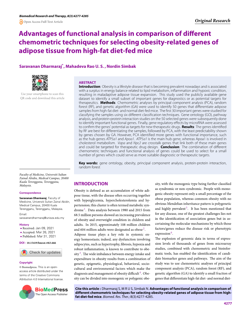 Advantages of Functional Analysis in Comparison of Different Chemometric Techniques for Selecting Obesity-Related Genes of Adipose Tissue from High-Fat Diet-Fed Mice