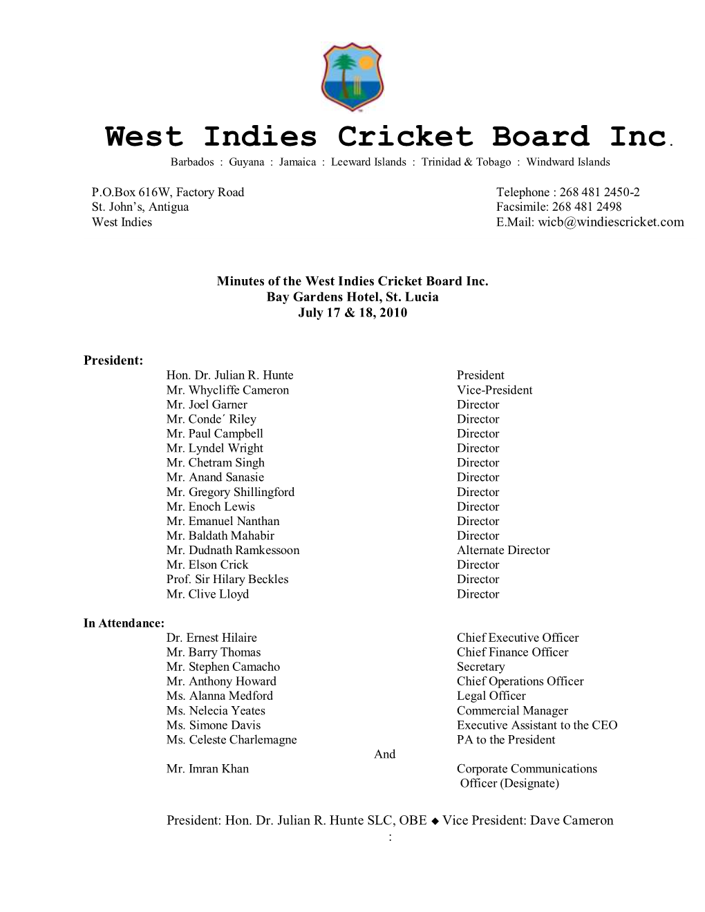 West Indies Cricket Board Inc