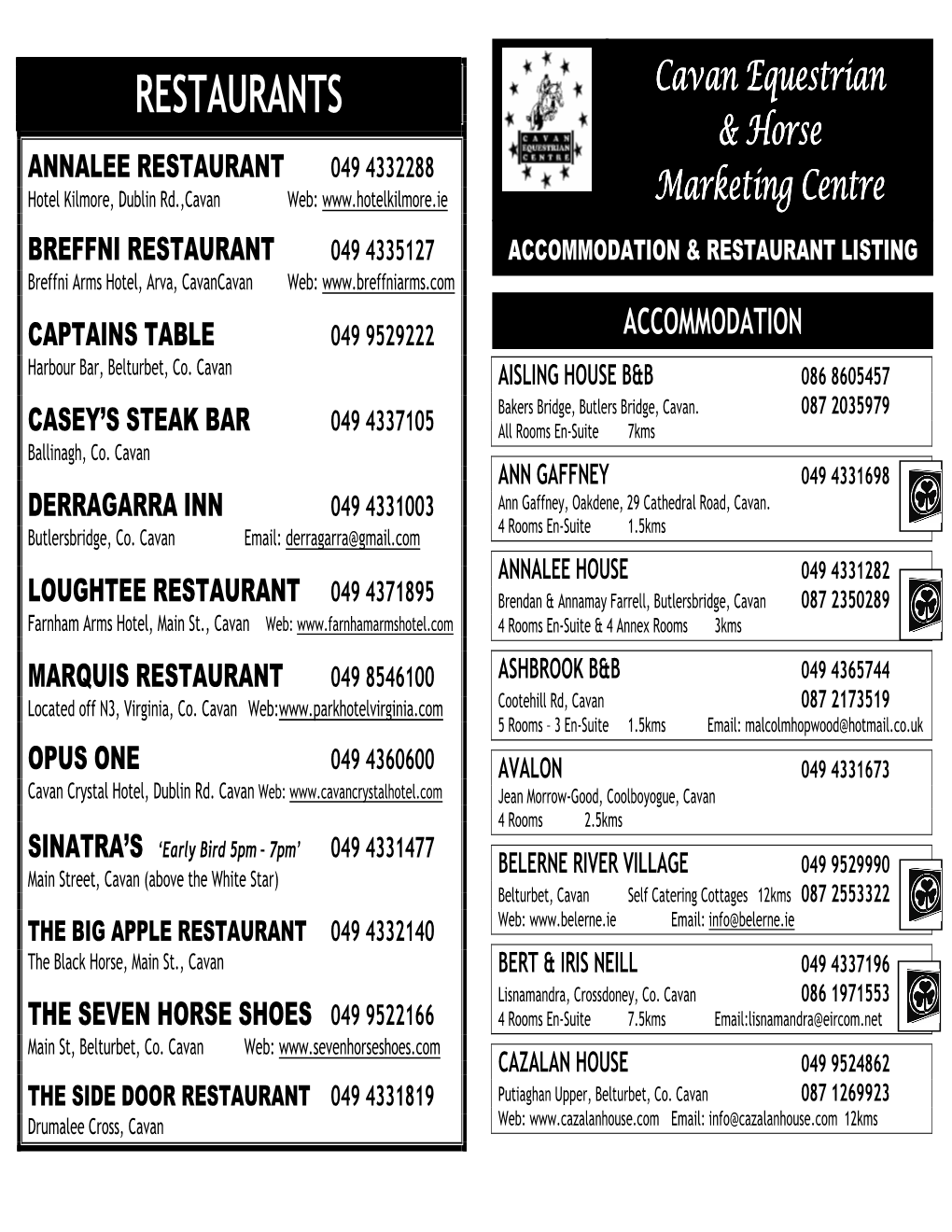 RESTAURANTS Cavan Equestrian