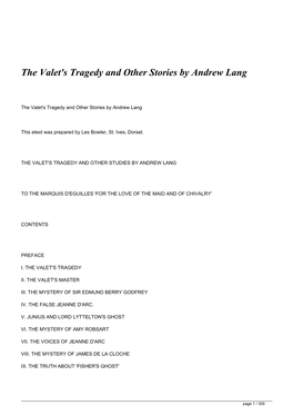 The Valet's Tragedy and Other Stories by Andrew Lang