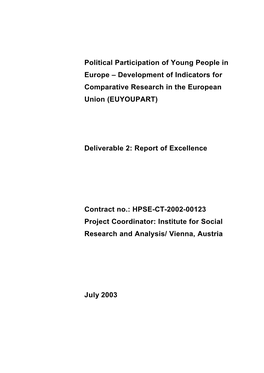 Political Participation of Young People in Europe – Development of Indicators for Comparative Research in the European Union (EUYOUPART)