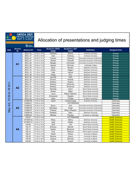 Allocation of Presentations and Judging Times