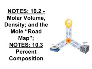 NOTES: 10.2 - Molar Volume, Density; and the Mole “Road Map”; NOTES: 10.3 Percent Composition What Is a MOLE?