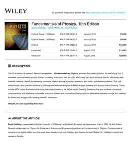 Fundamentals of Physics, 10Th Edition David Halliday, Robert Resnick, Jearl Walker