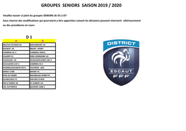 Groupes Seniors Saison 2019 / 2020