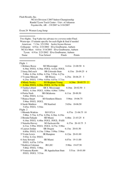 Flash Results, Inc. NCAA Division I 2007 Indoor Championship Randal Tyson Track Center - Univ