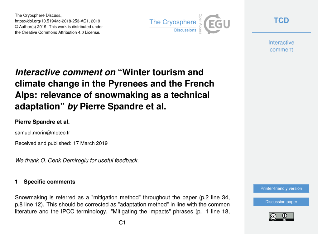 Interactive Comment on “Winter Tourism And