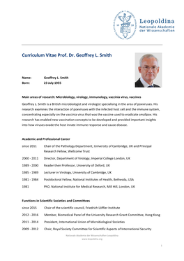 Curriculum Vitae Prof. Dr. Geoffrey L. Smith