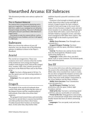 Unearthed Arcana: Elf Subraces