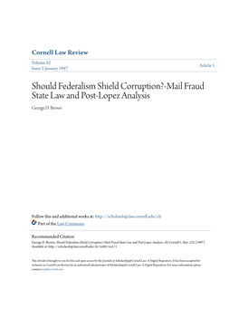 Mail Fraud State Law and Post-Lopez Analysis George D