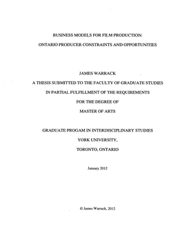 Ontario Producer Constraints and Opportunities James Warrack a Thesis Submitted to the Facu
