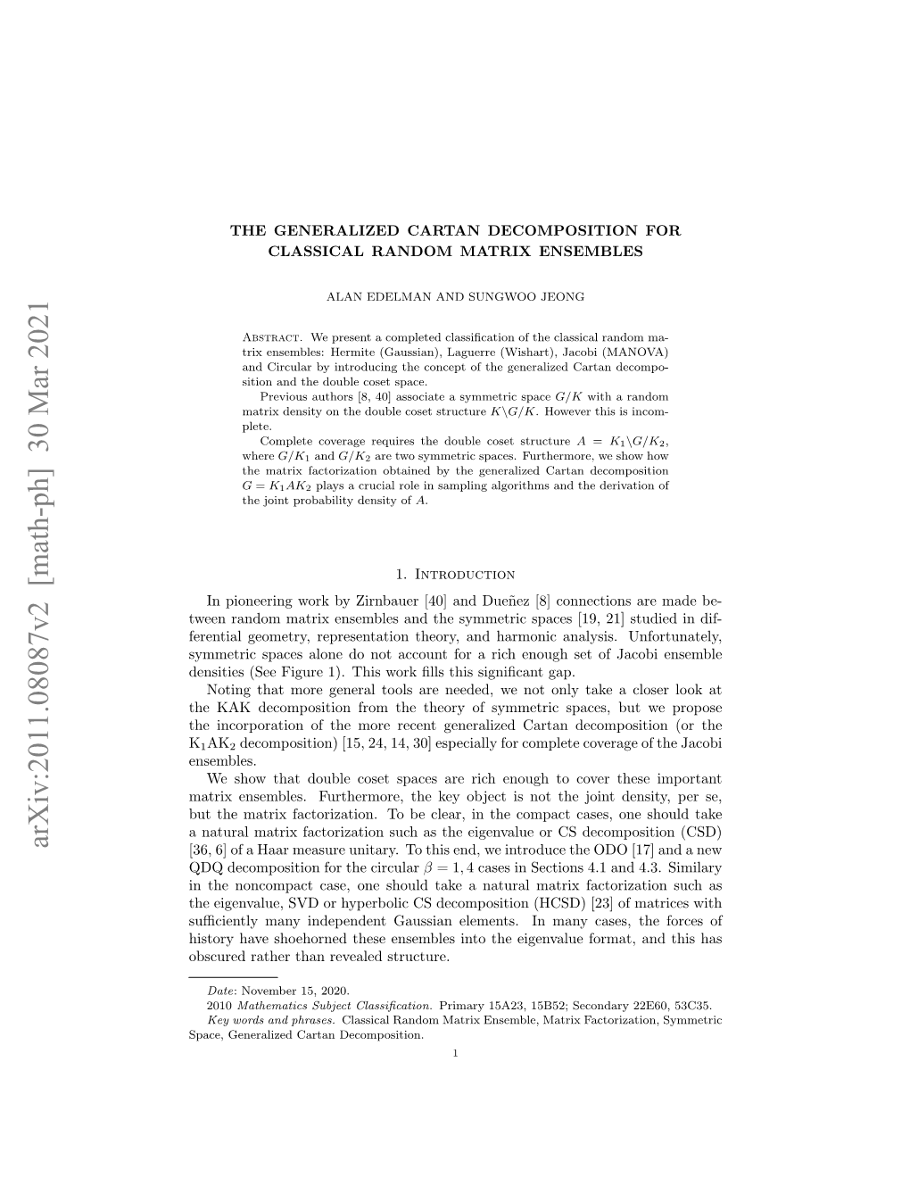 Arxiv:2011.08087V2 [Math-Ph] 30 Mar 2021 [36, 6] of a Haar Measure Unitary