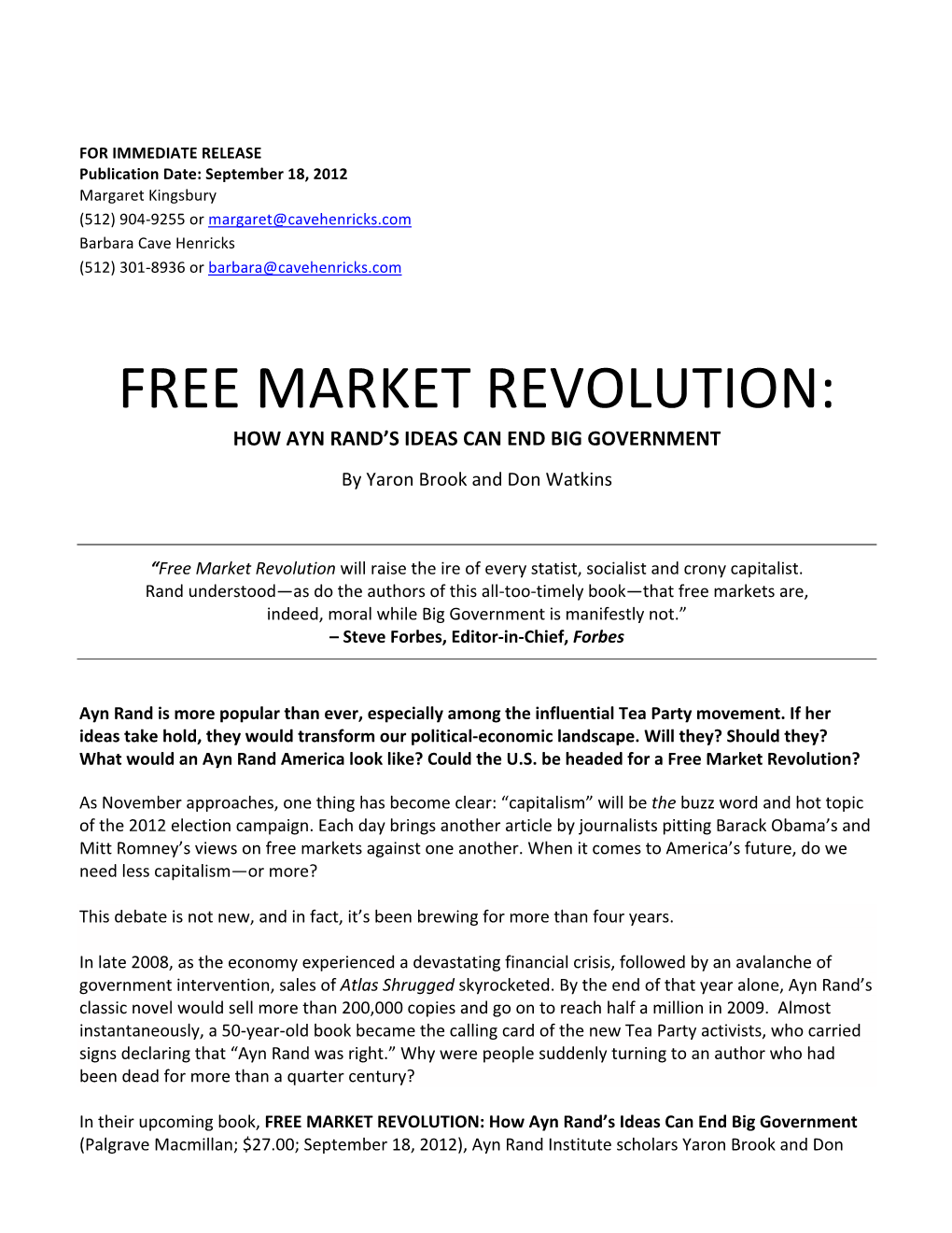 Free Market Revolution: How Ayn Rand’S Ideas Can End Big Government