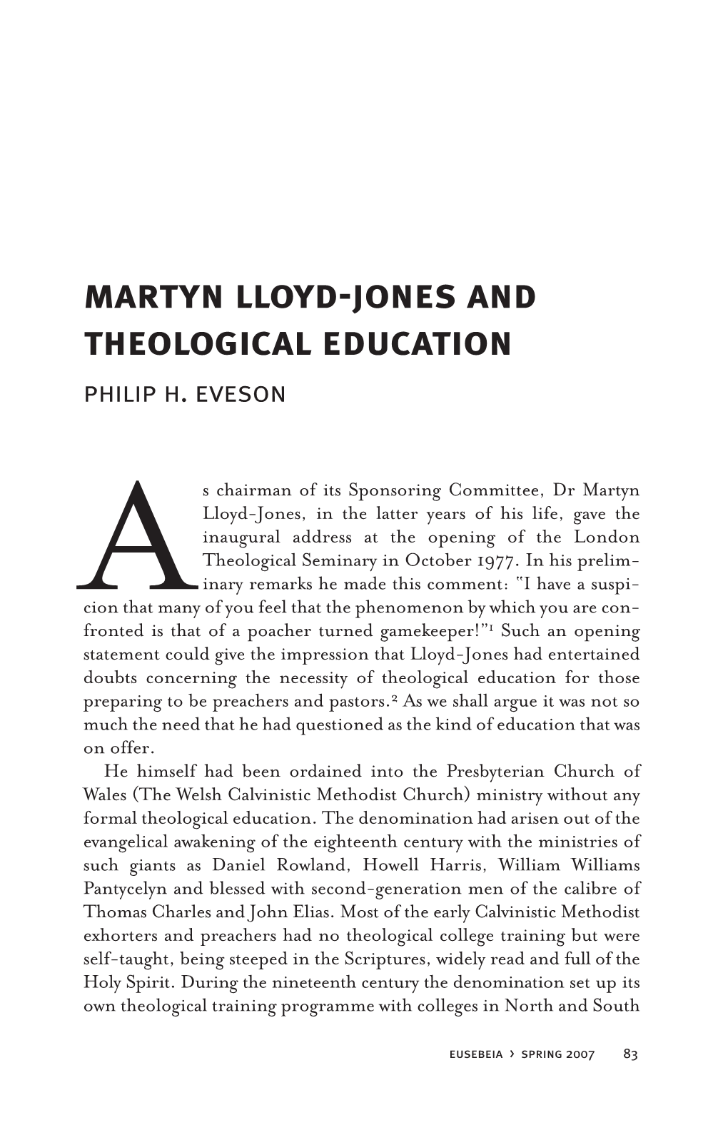 Martyn Lloyd-Jones and Theological Education Philip H