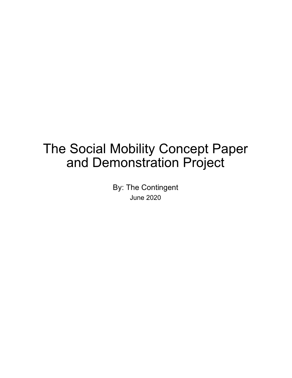 The Social Mobility Concept Paper and Demonstration Project