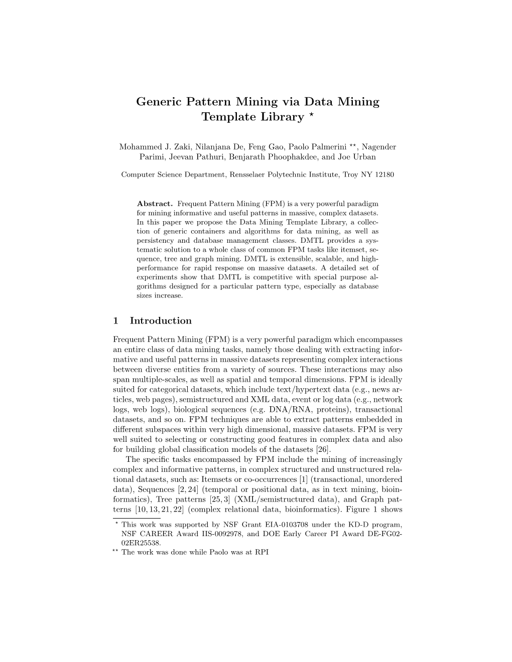 Generic Pattern Mining Via Data Mining Template Library *