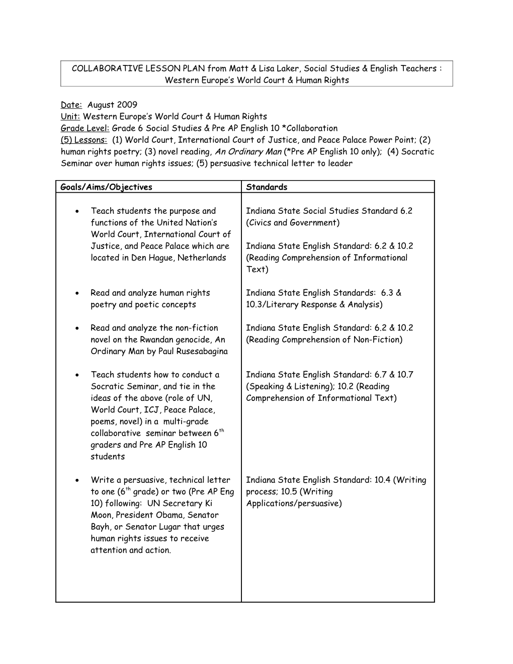 Sample Lesson Plan Format #1