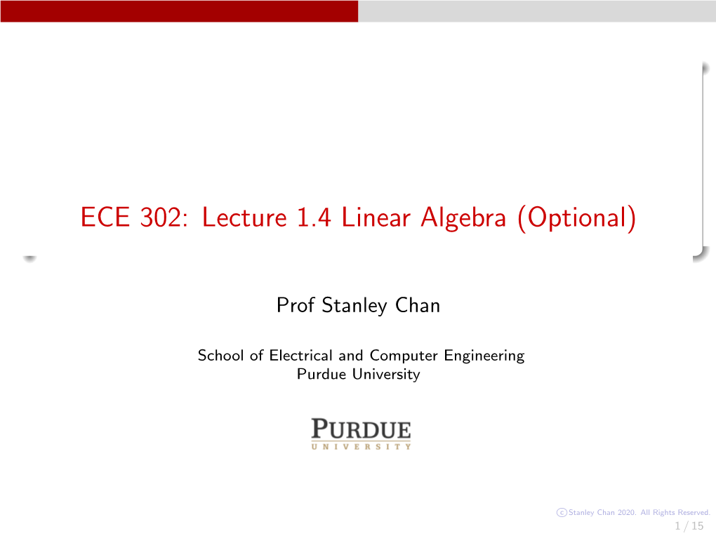 ECE 302: Lecture 1.4 Linear Algebra (Optional)