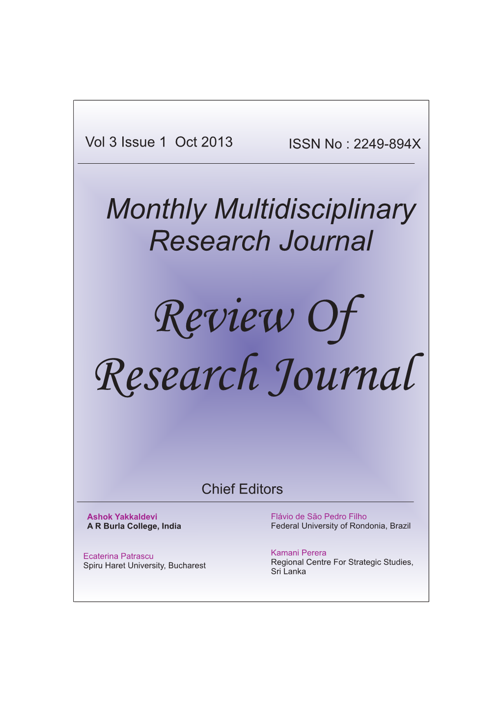 Monthly Multidisciplinary Research Journal Review of Research Journal