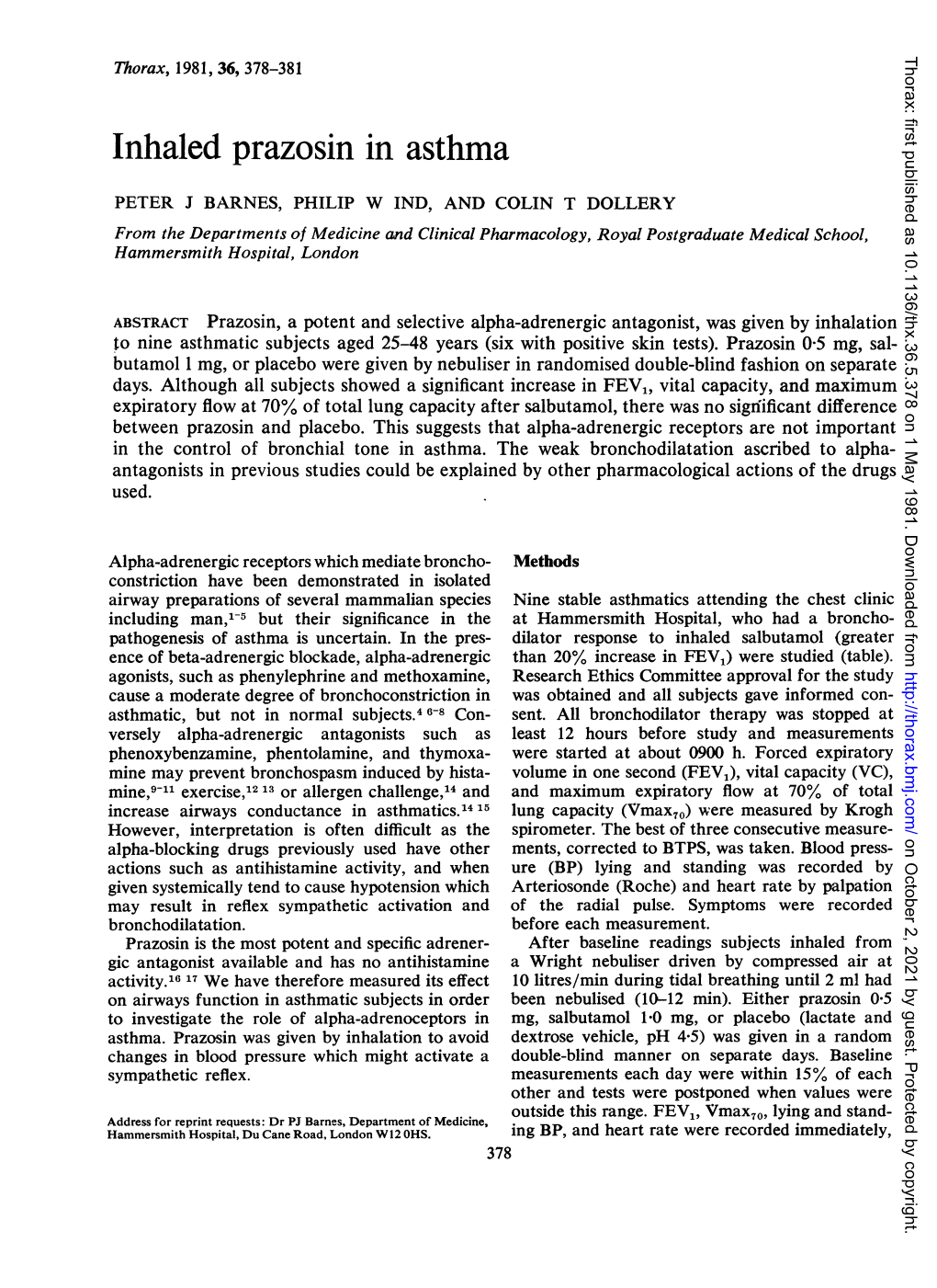 Inhaled Prazosin in Asthma