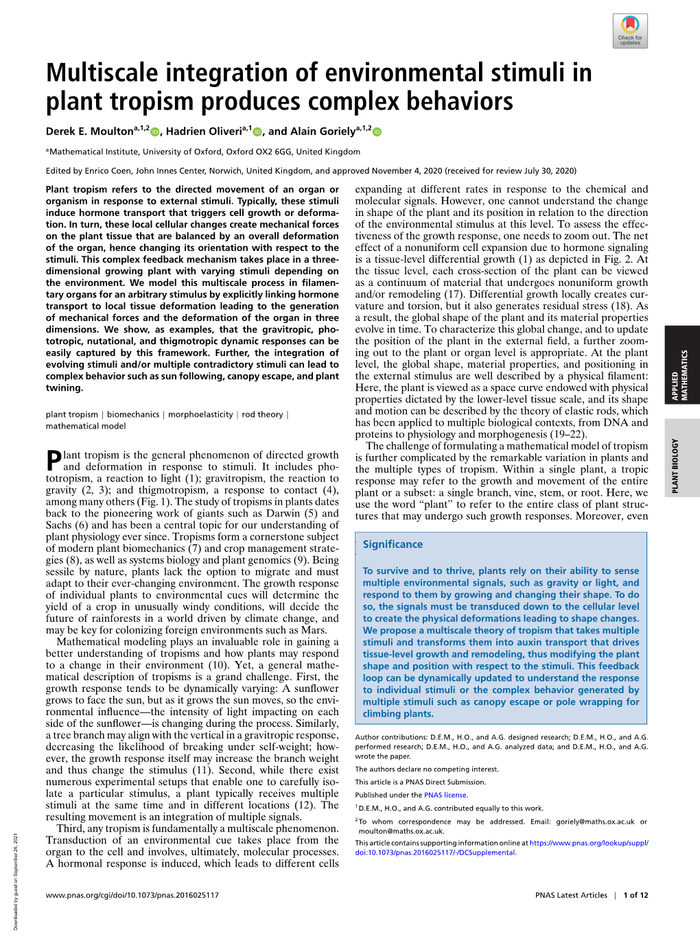 Multiscale Integration of Environmental Stimuli in Plant