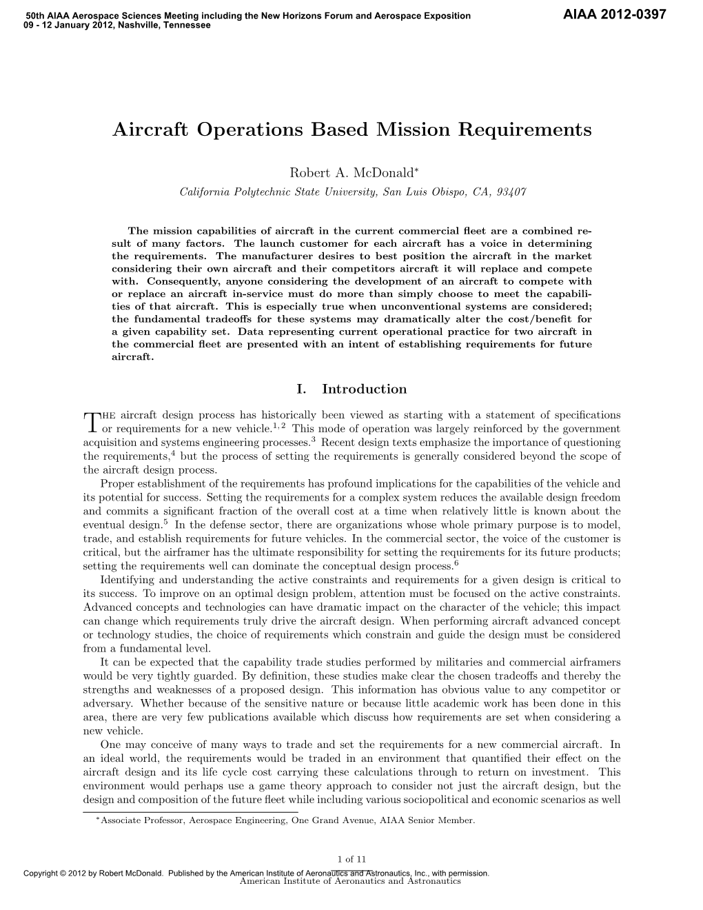 Aircraft Operations Based Mission Requirements