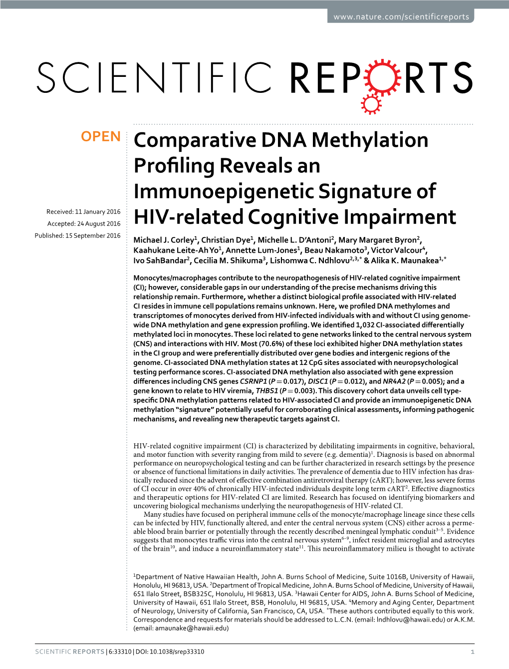 Comparative DNA Methylation Profiling Reveals An