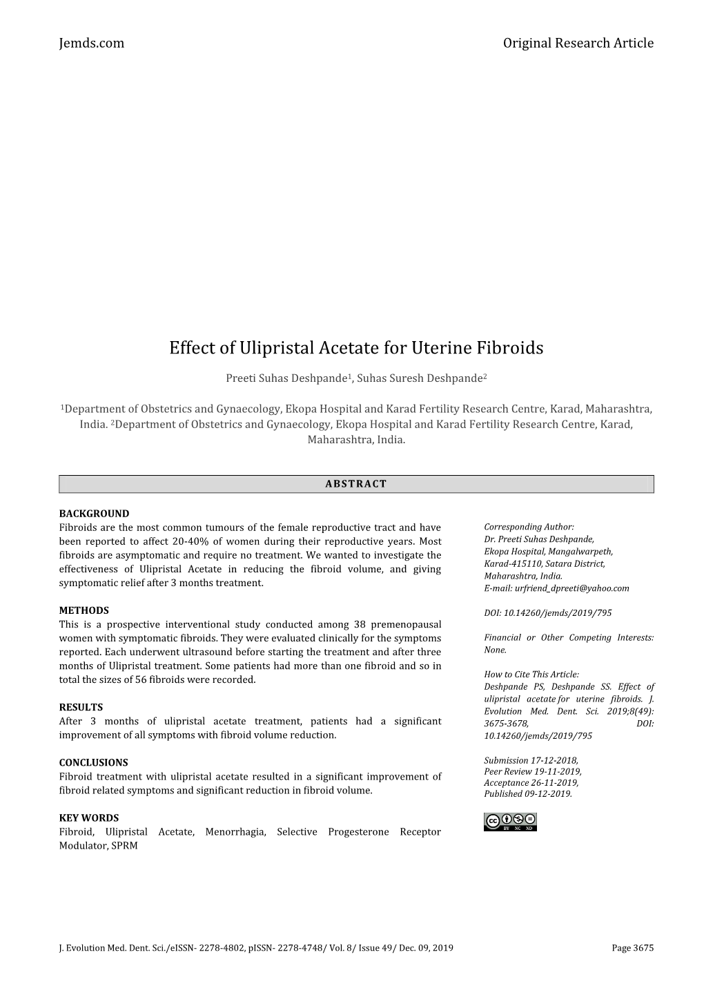 Effect of Ulipristal Acetate for Uterine Fibroids