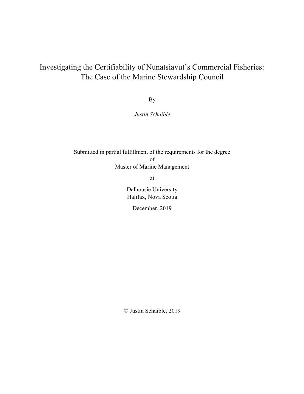 Investigating the Certifiability of Nunatsiavut's Commercial Fisheries