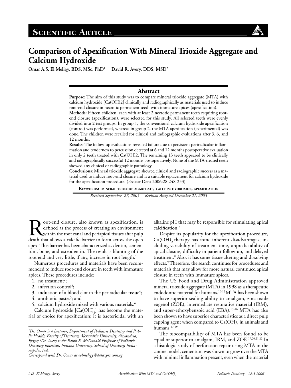 Comparison of Apexification with Mineral Trioxide Aggregate