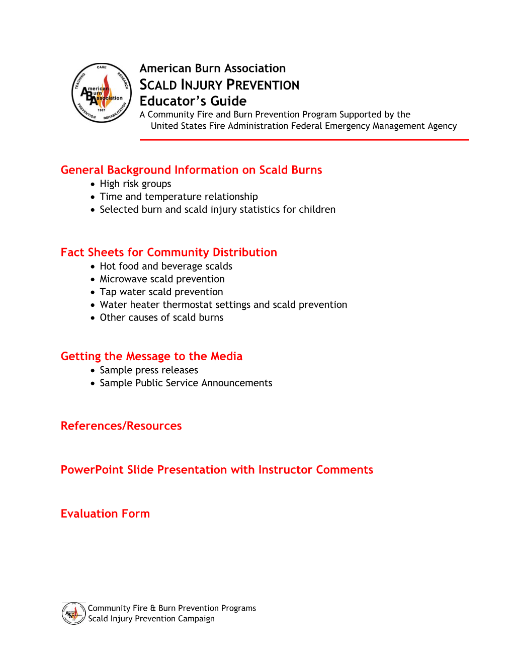 Scald Injury Prevention Educator's Guide