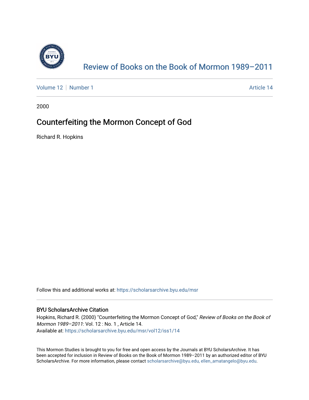 Counterfeiting the Mormon Concept of God