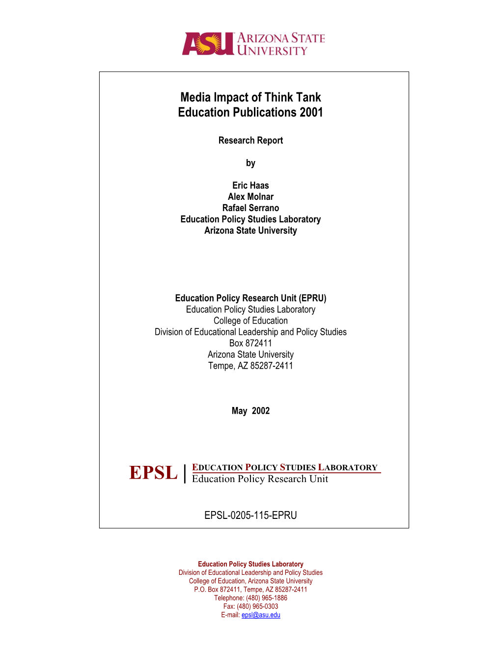 Media Impact of Think Tank Education Publications 2001