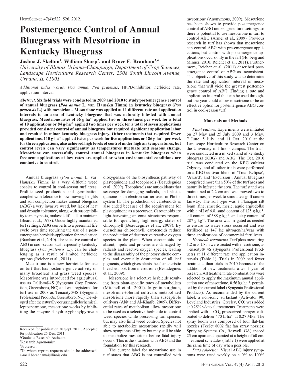 Postemergence Control of Annual Bluegrass with Mesotrione In