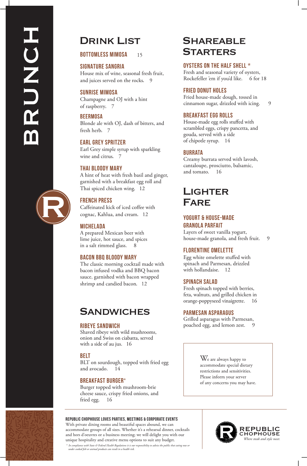 Sandwiches Drink List Shareable Starters Lighter Fare