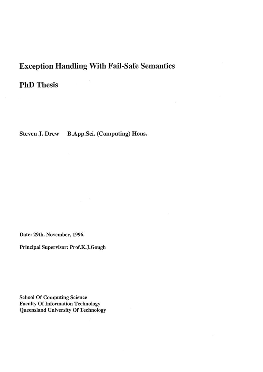 Exception Handling with Fail-Safe Semantics Phd Thesis