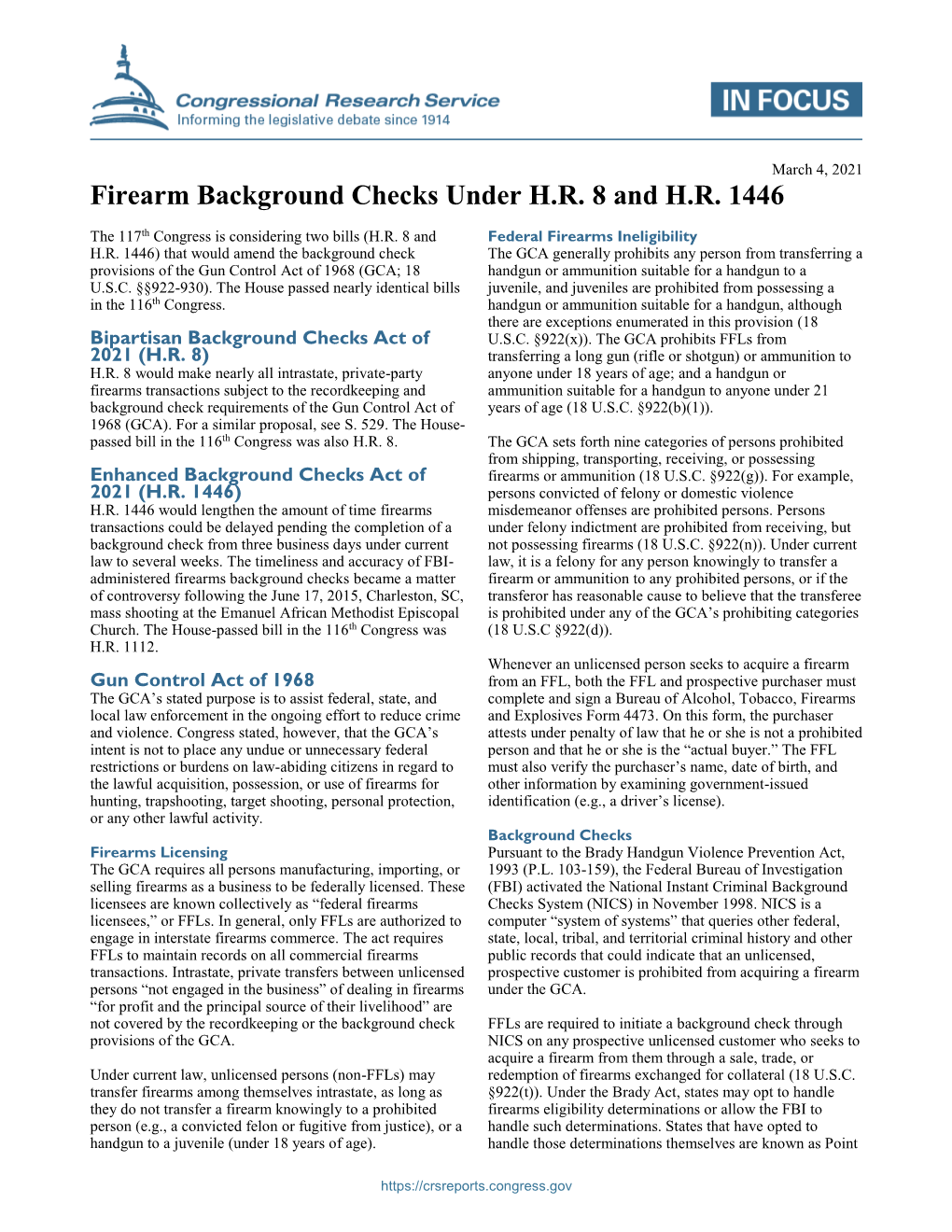 Firearm Background Checks Under H.R. 8 and H.R. 1446