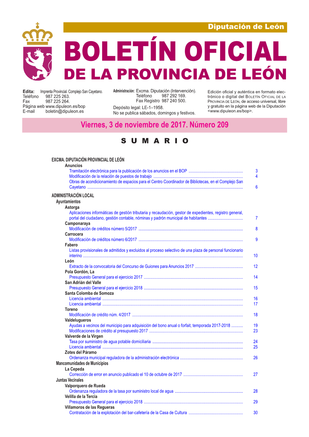 BOLETÍN OFICIAL DE LA PROVINCIA DE LEÓN Edita: Imprenta Provincial