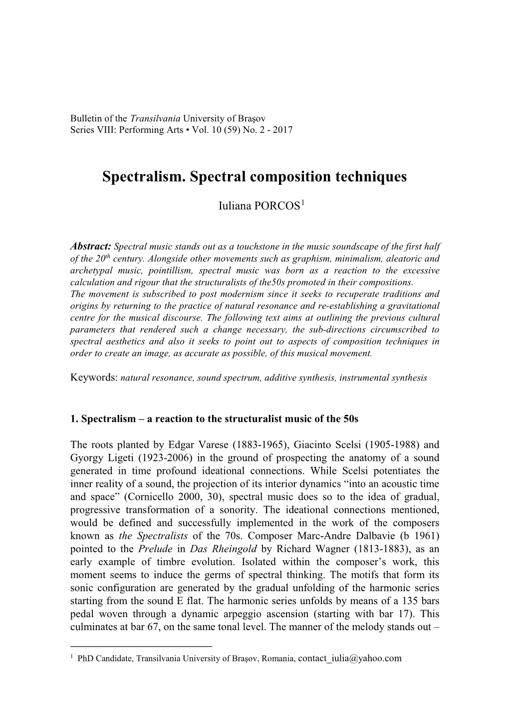 Spectralism. Spectral Composition Techniques